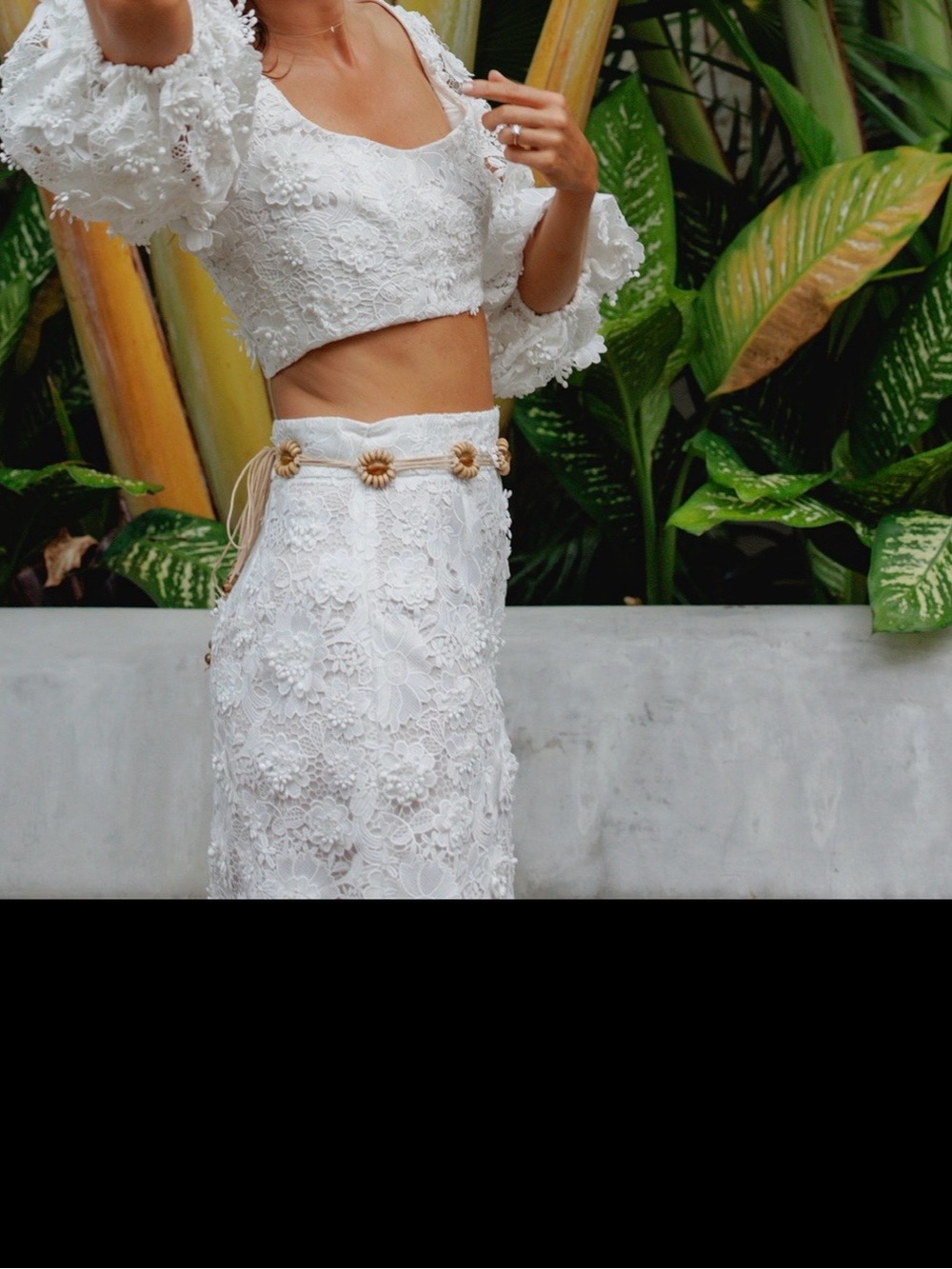 Zimmermann White Lace Midi Skirt with Tan Wood Bead Tie - Picture 5 of 6